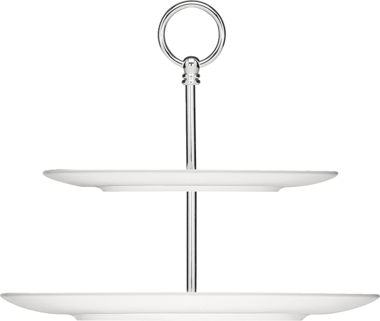 Zweistufige Etagere aus Porzellan.