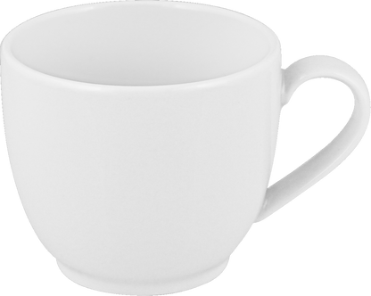 Weiße Tasse mit Henkel.