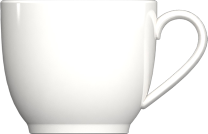 Weiße Tasse mit Henkel.