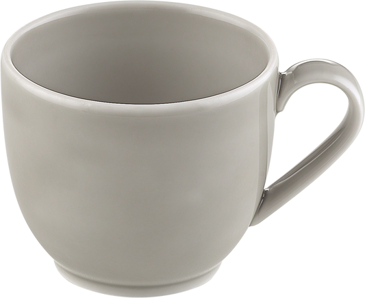 Graue Tasse mit Henkel.