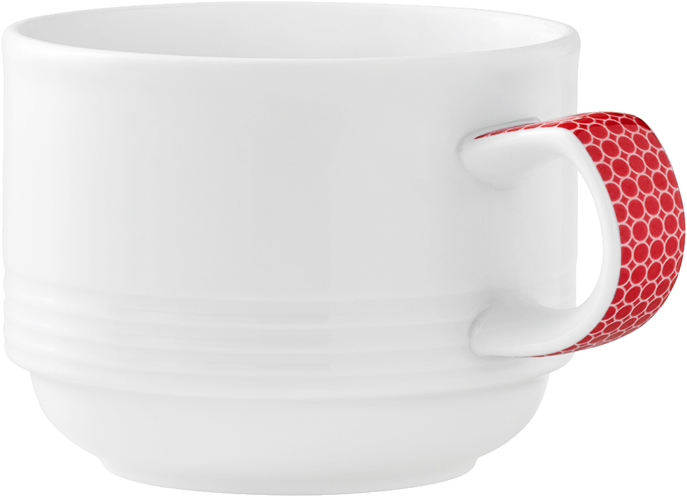 Weiße Kaffeetasse mit rotem Henkel