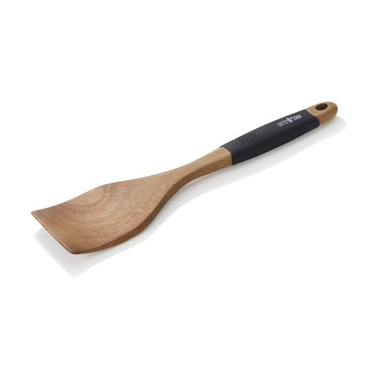 Holzspatel mit schwarzem Griff.