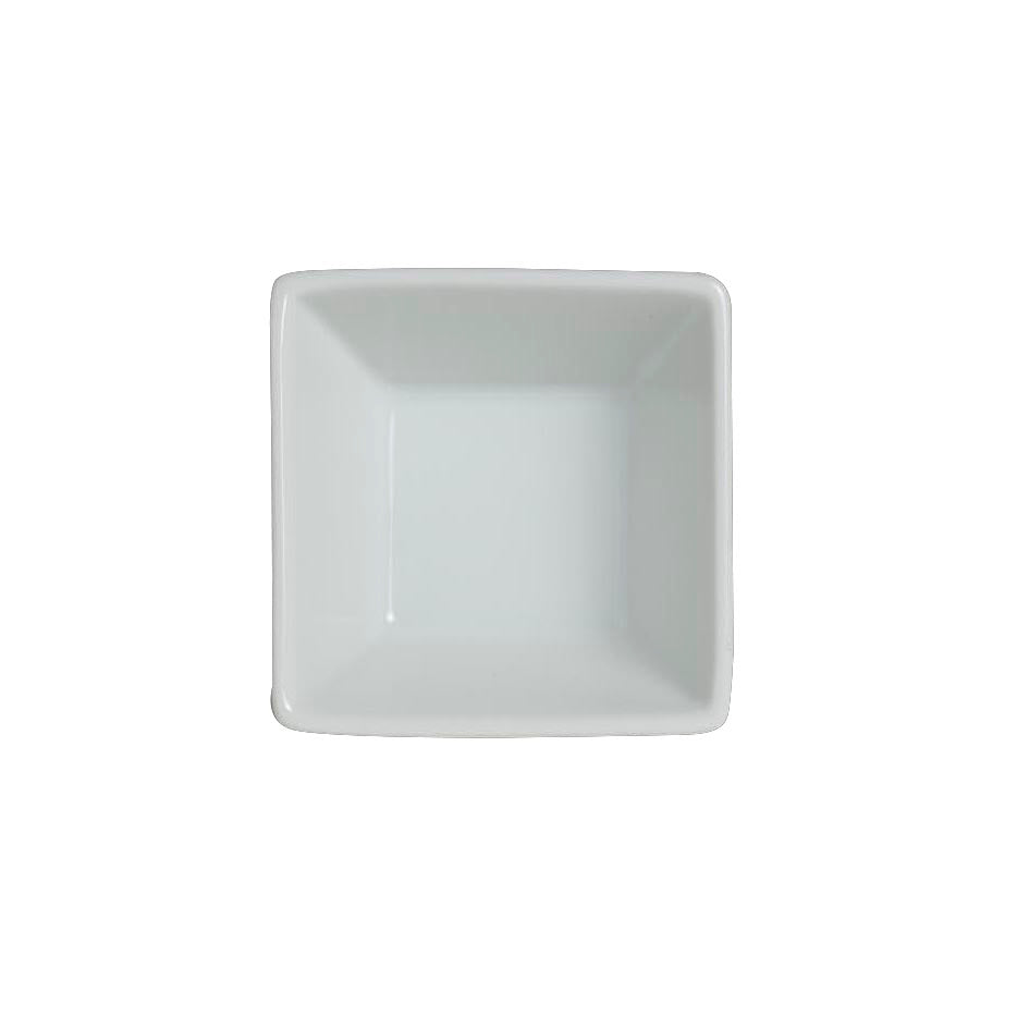 Quadratische, weiße Porzellanschale oben.