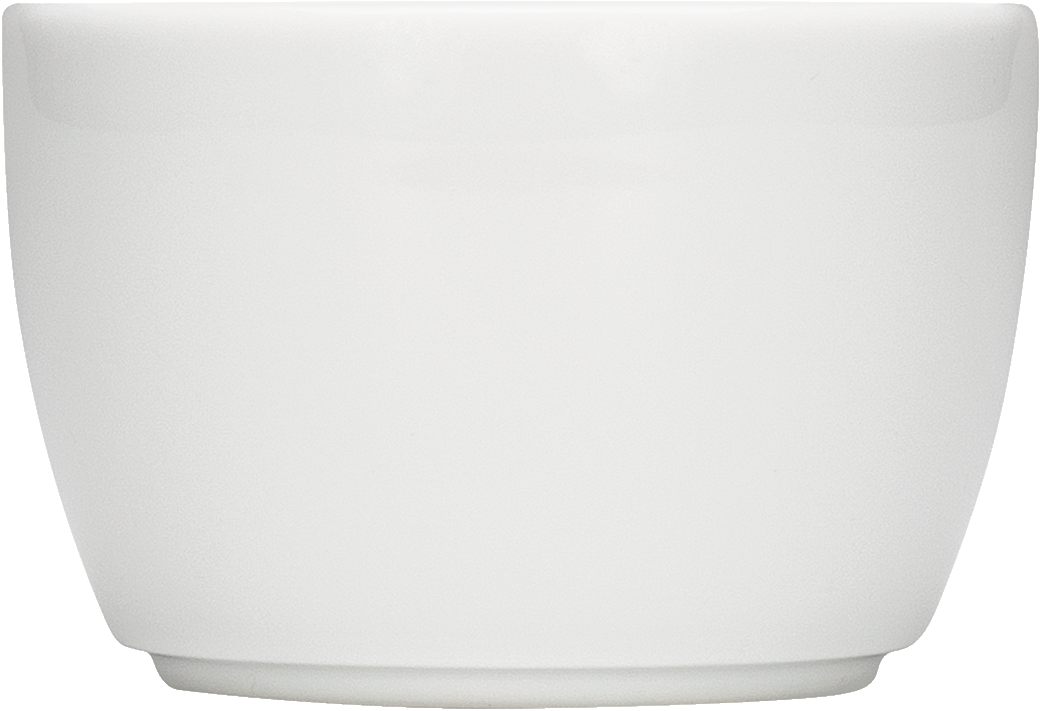 Weiße Porzellanschüssel, schlichtes Design.
