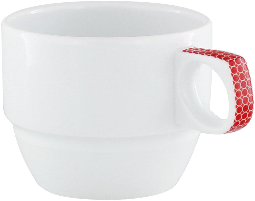 Weiße Tasse mit rotem Griff