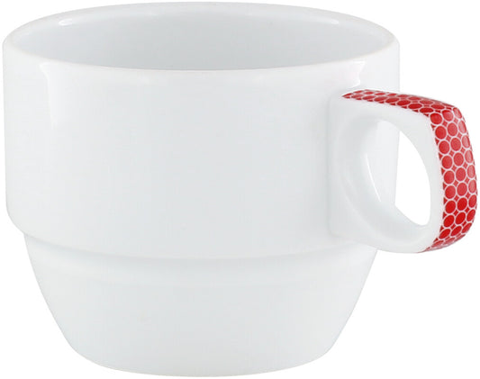 Weiße Tasse mit rotem Griff
