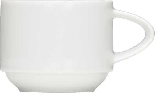 Weiße Tasse mit Henkel.