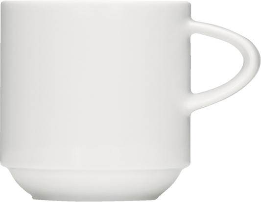 Weiße Tasse mit Henkel.