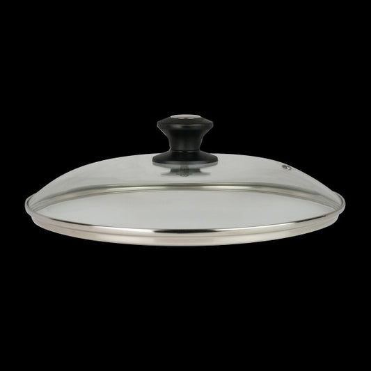 Topfdeckel aus Glas und Metall.