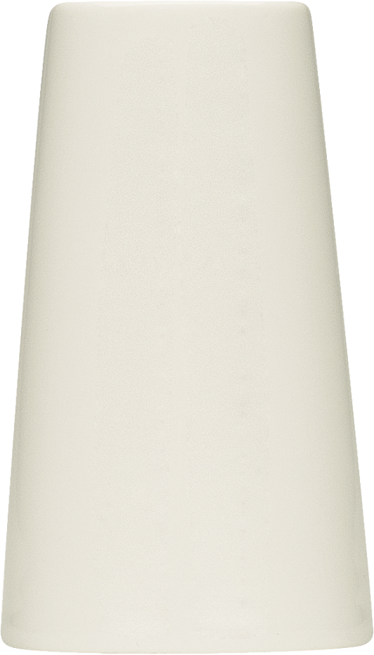 Weißer, konischer Porzellanbecher.