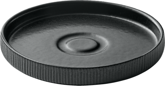 Schwarze Untertasse mit Relief.