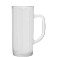 Weißer Bierkrug mit Henkel.