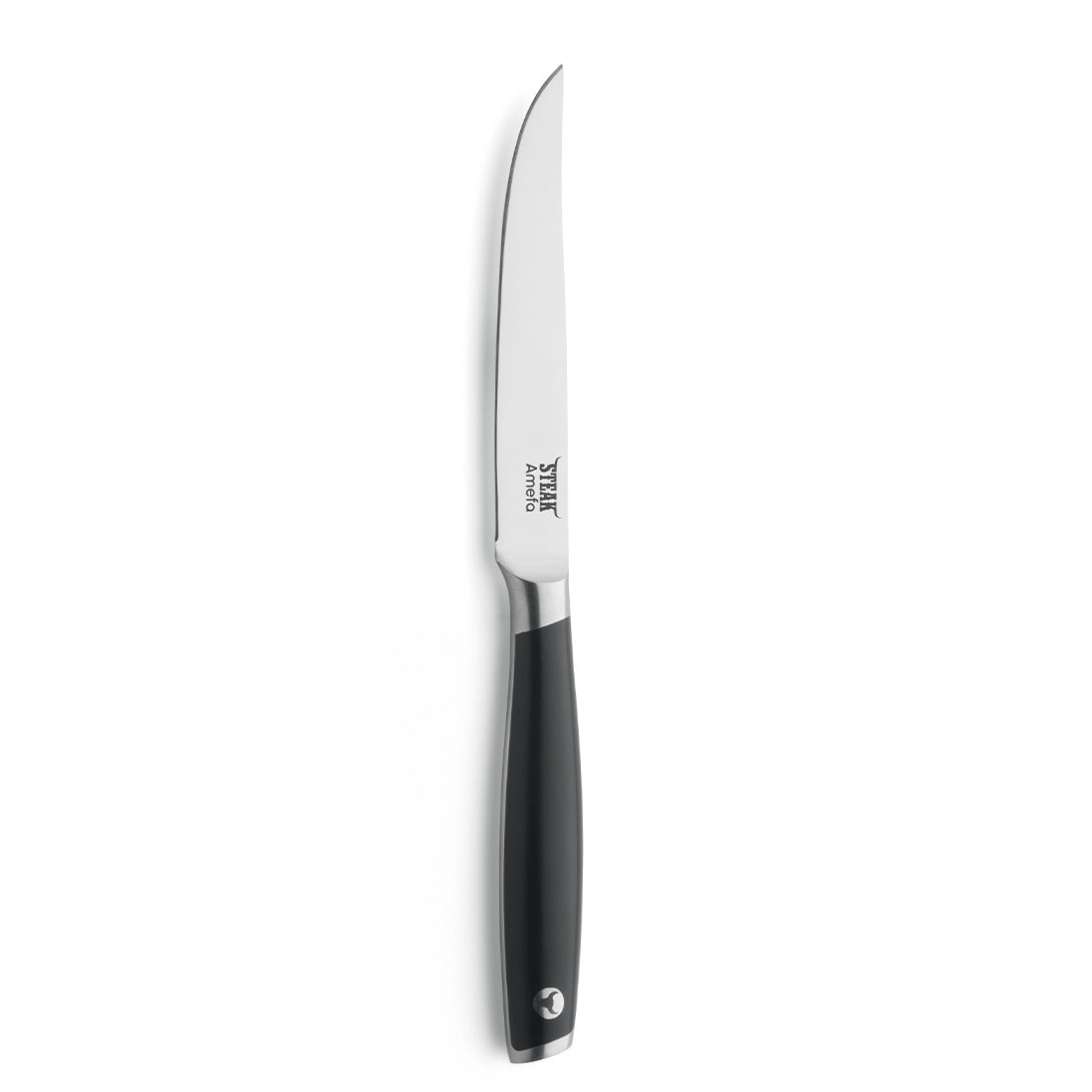 Schwarzes Steakmesser auf weißem Hintergrund.