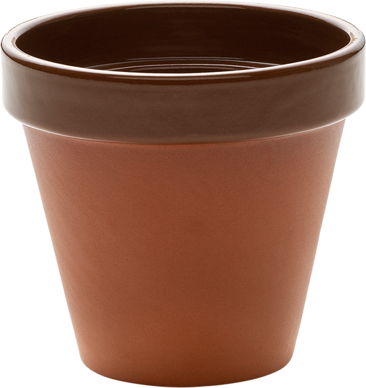Brauner Blumentopf aus Keramik.
