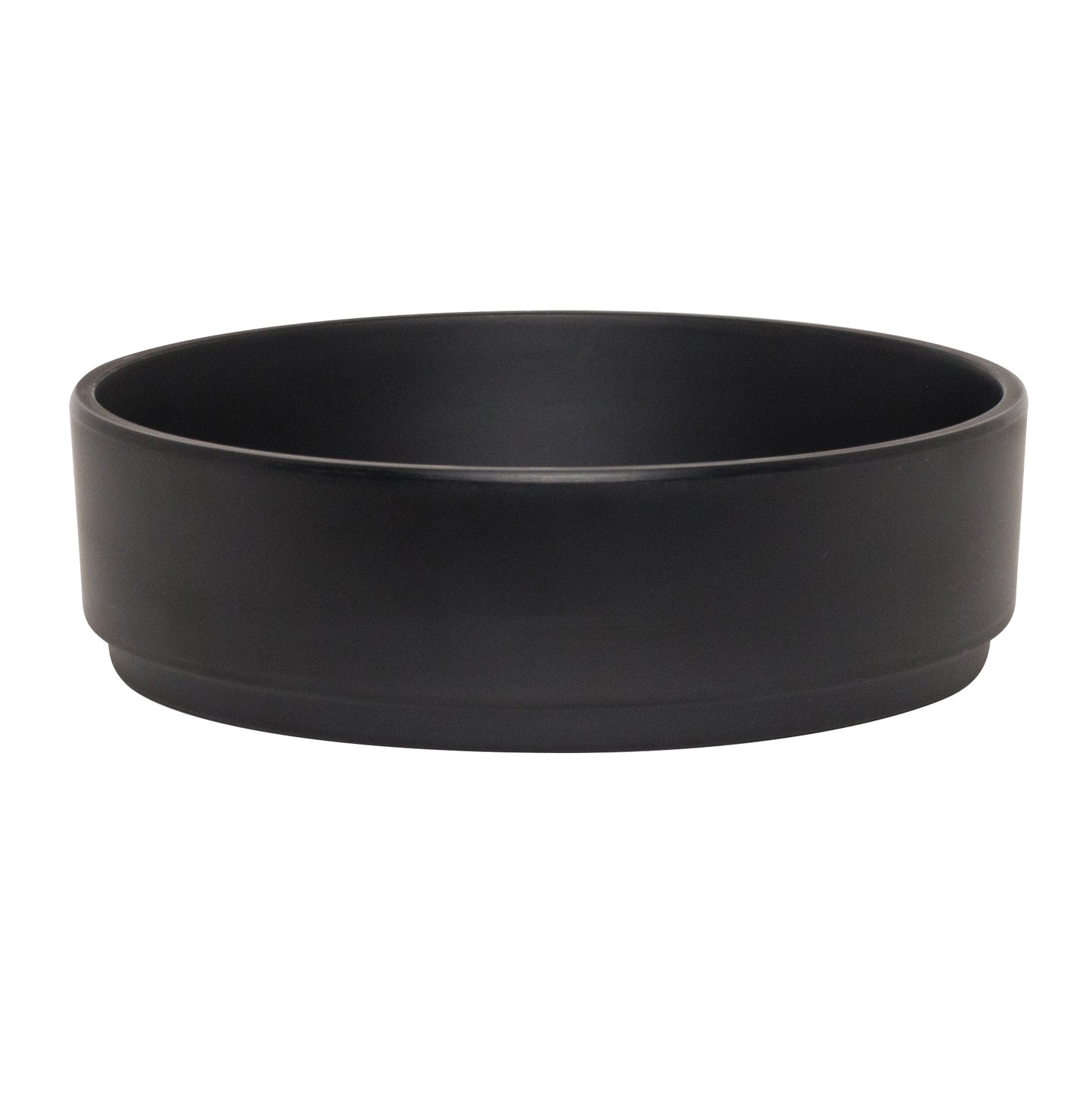 Schwarze, runde Schüssel aus Keramik.