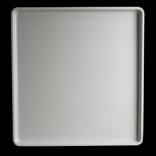 Leeres, quadratisches Serviertablett, weiß.