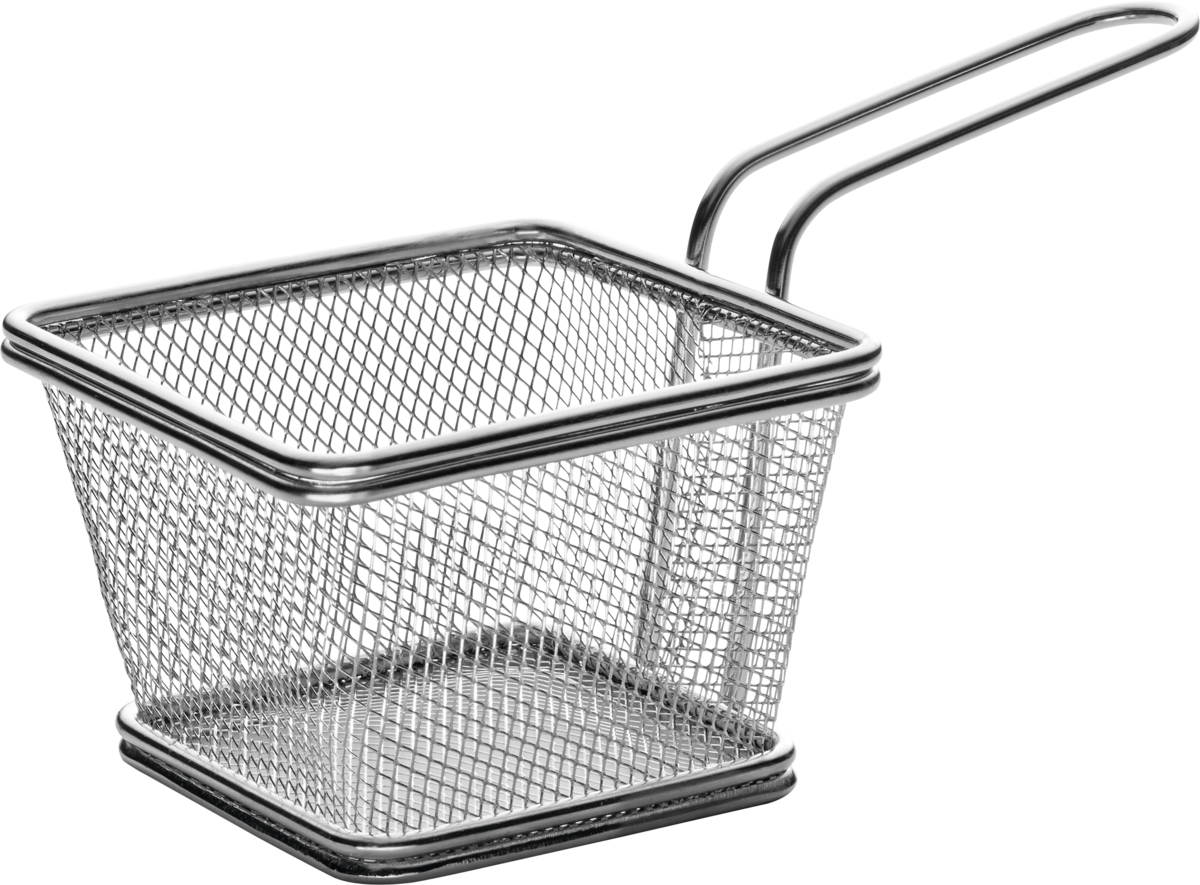 Metallkorb mit Griff für Pommes.
