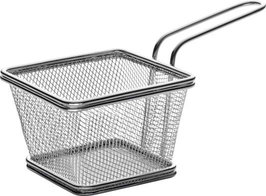 Metallkorb mit Griff für Pommes.