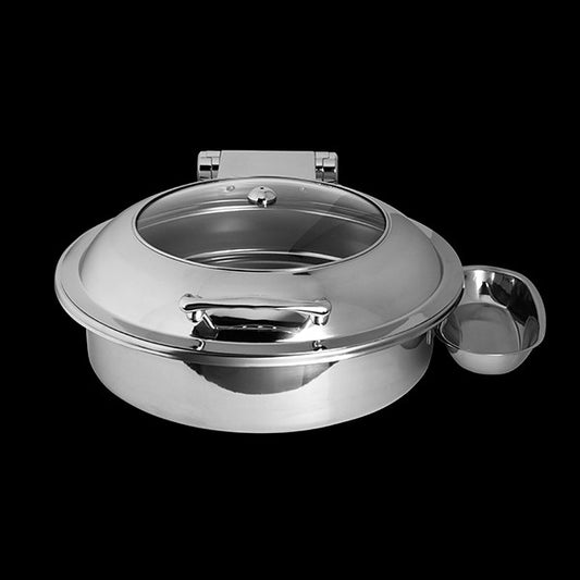 Runder Edelstahl-Chafing-Dish mit Deckel.