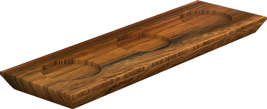 Holztablett mit drei Vertiefungen.