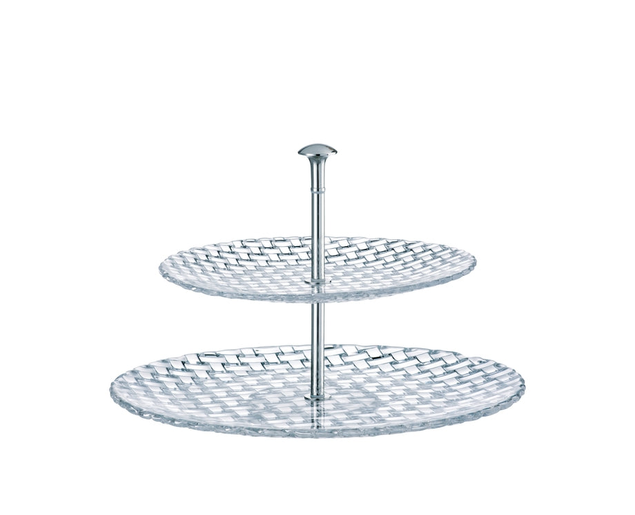 Zweistöckige Glas-Etagere für Gastronomie