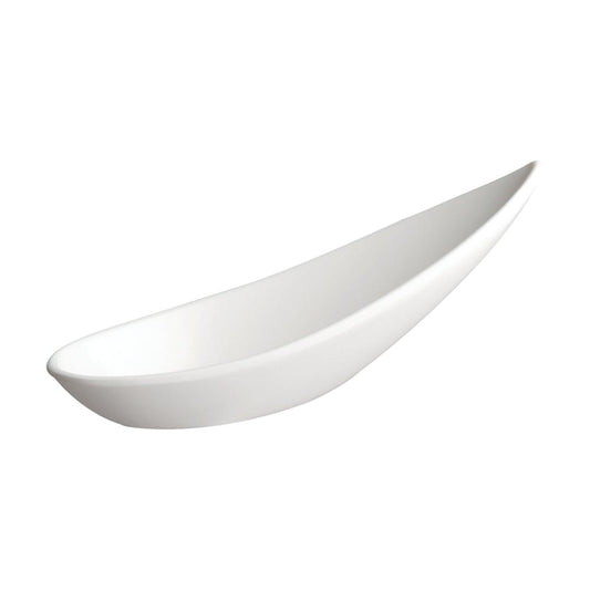 Weiße, längliche Porzellanschale.