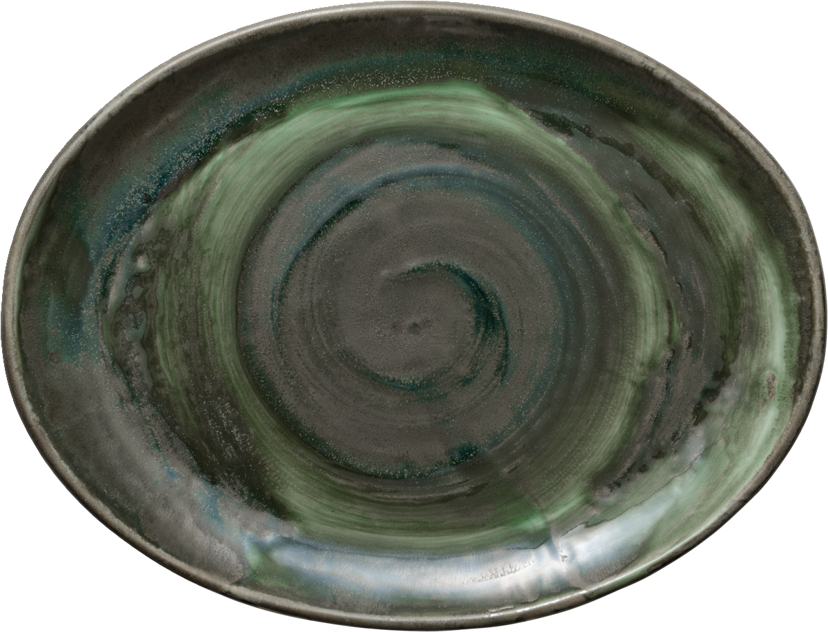 Betriebsgeschirr, Keramik, grün, oval