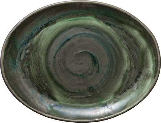 Betriebsgeschirr, Keramik, grün, oval