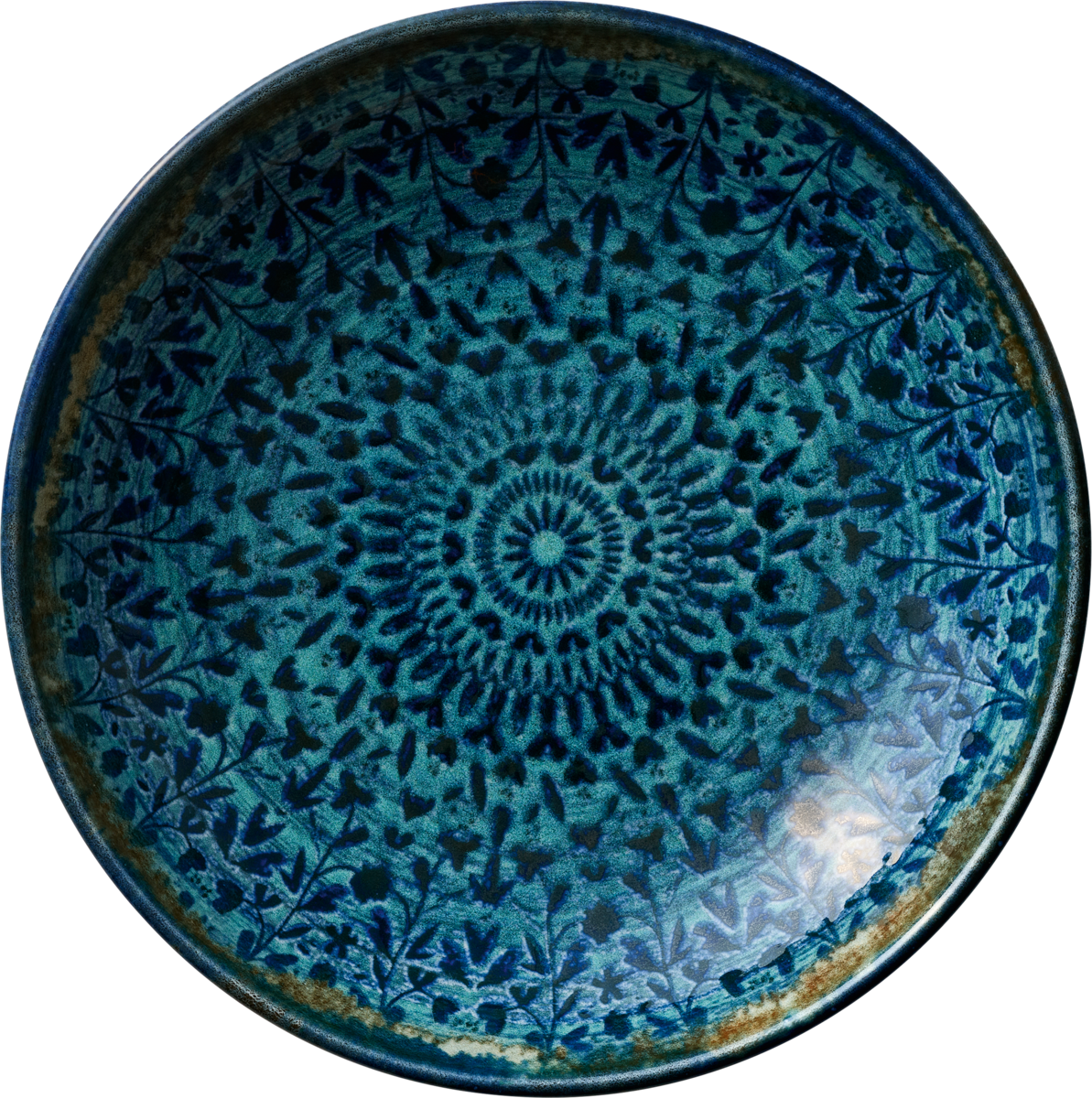 Blaue, verzierte Keramikschale