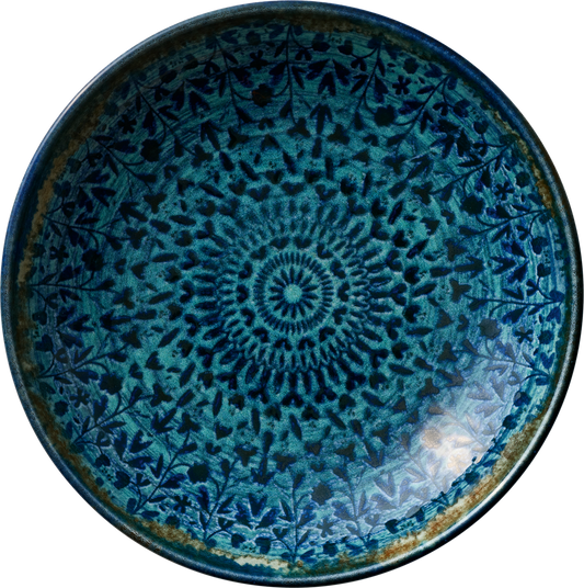 Blaue, verzierte Keramikschale
