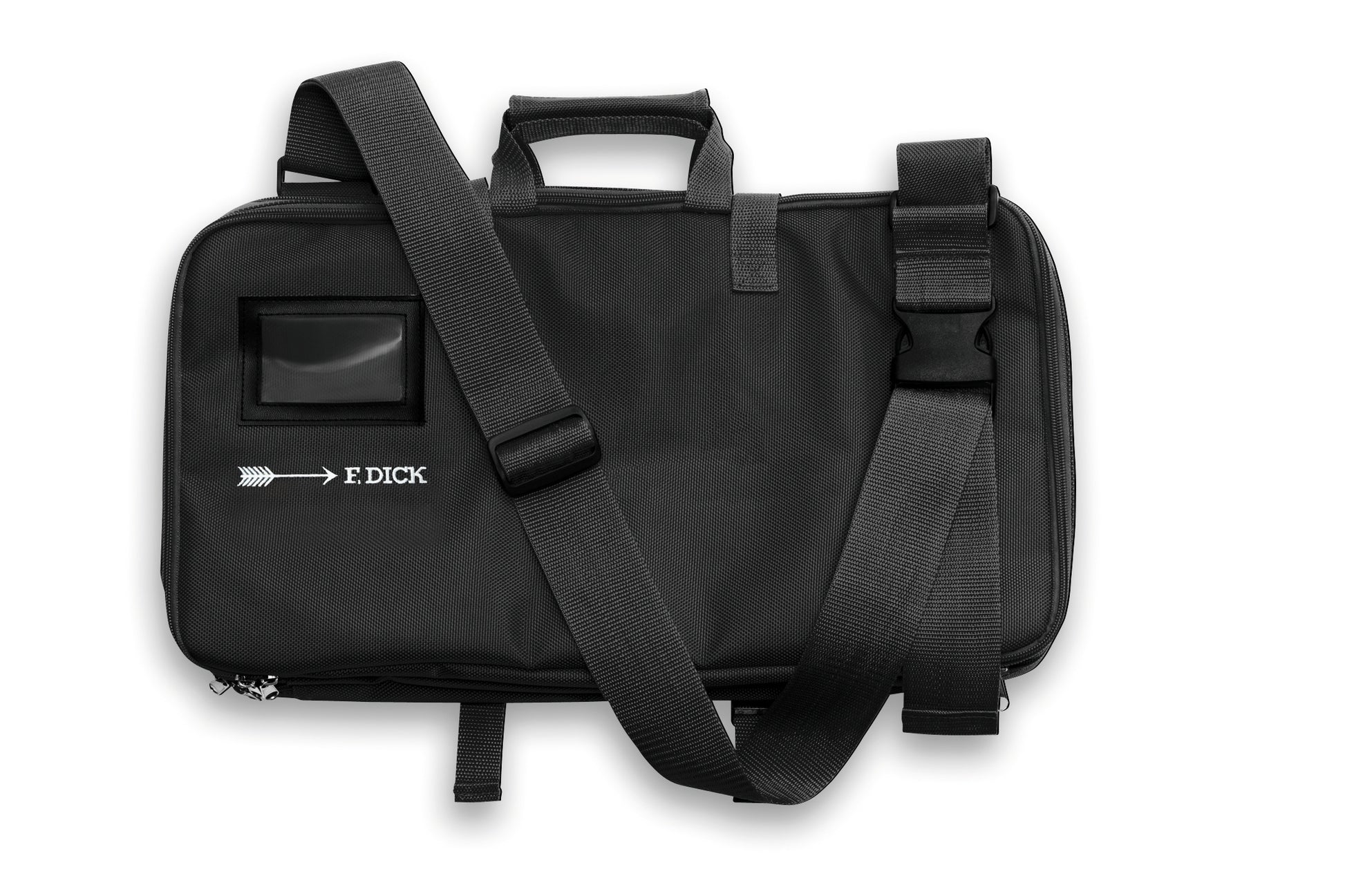 Schwarze Messertasche mit Tragegurt.