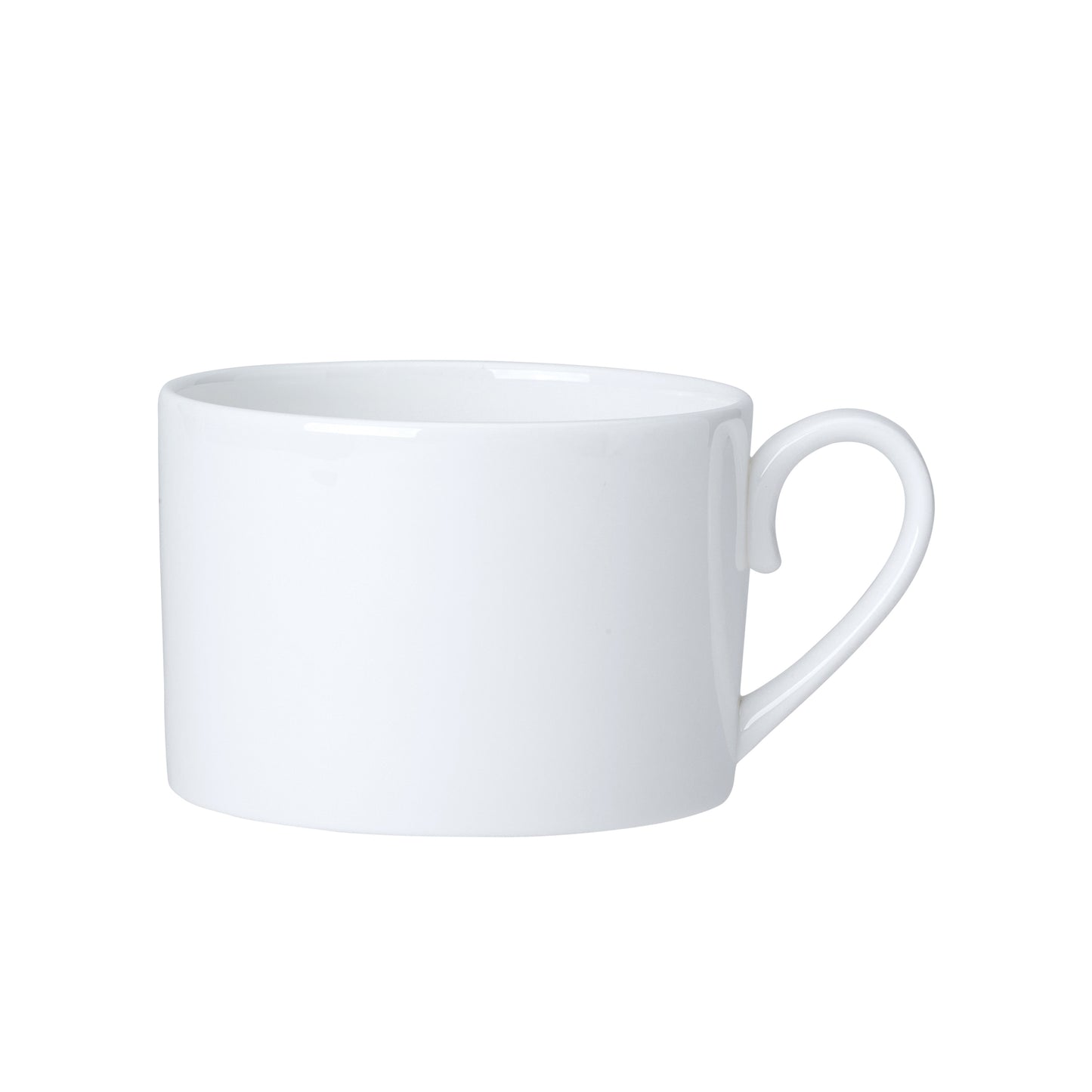 Weiße Tasse mit Henkel.