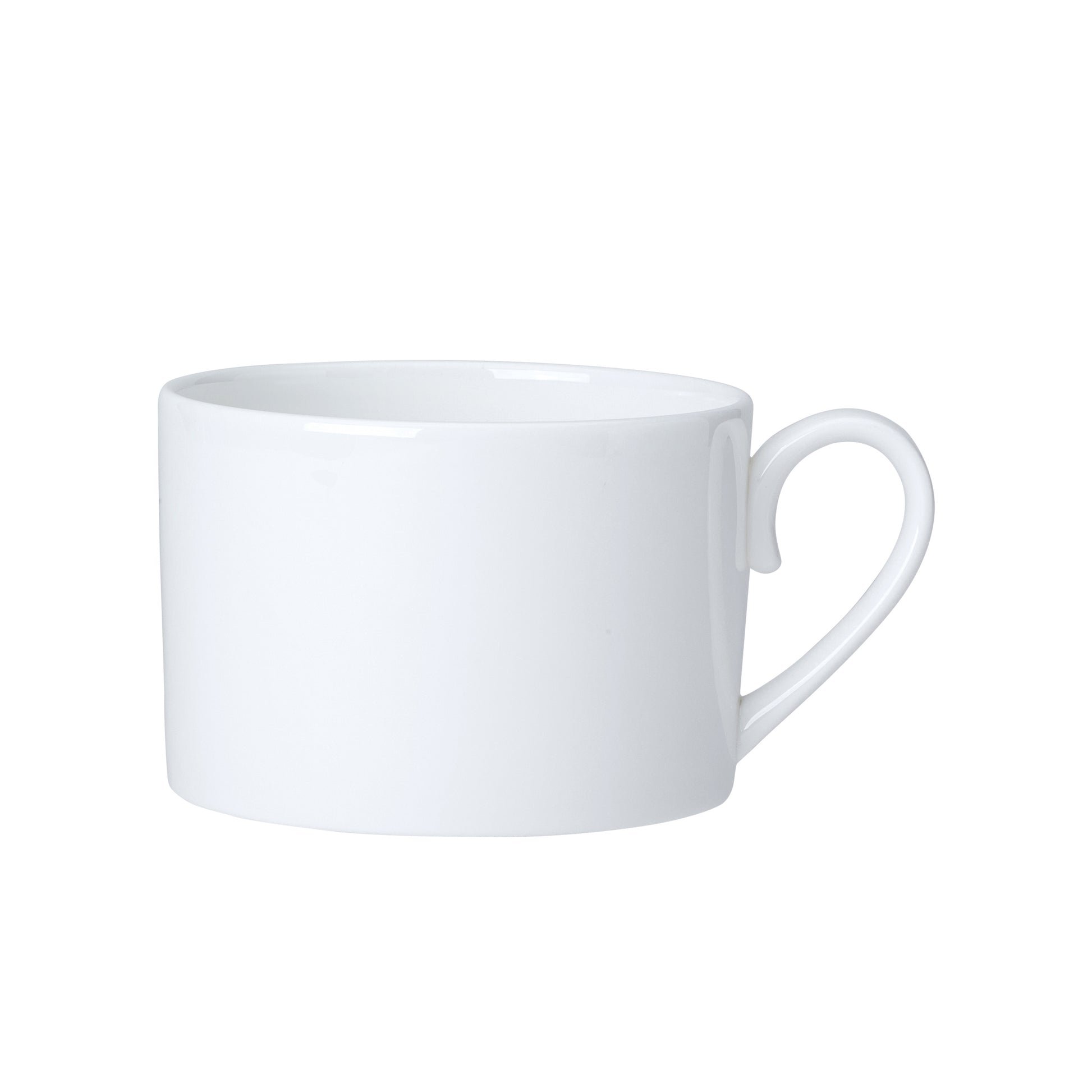 Weiße Tasse mit Henkel.