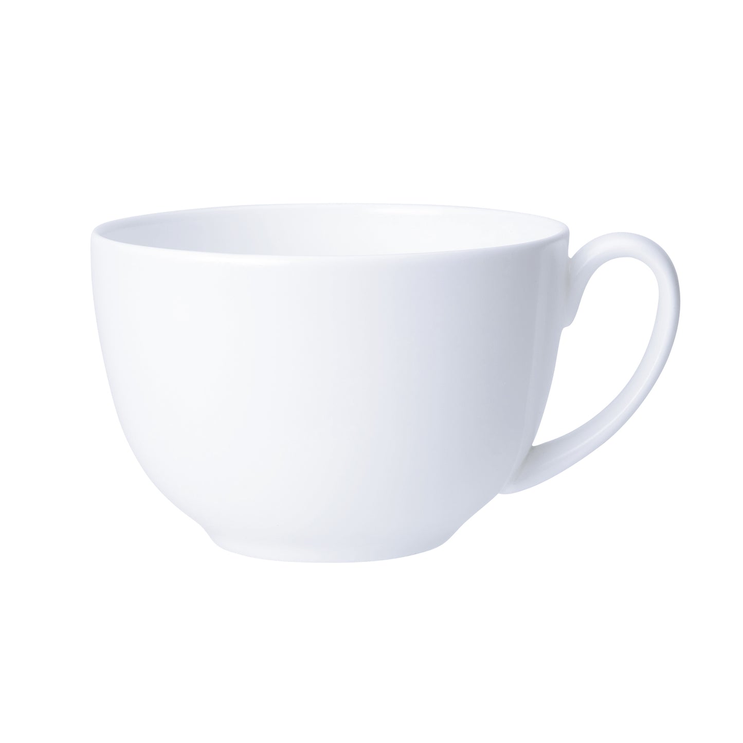 Weiße Tasse auf weißem Hintergrund.