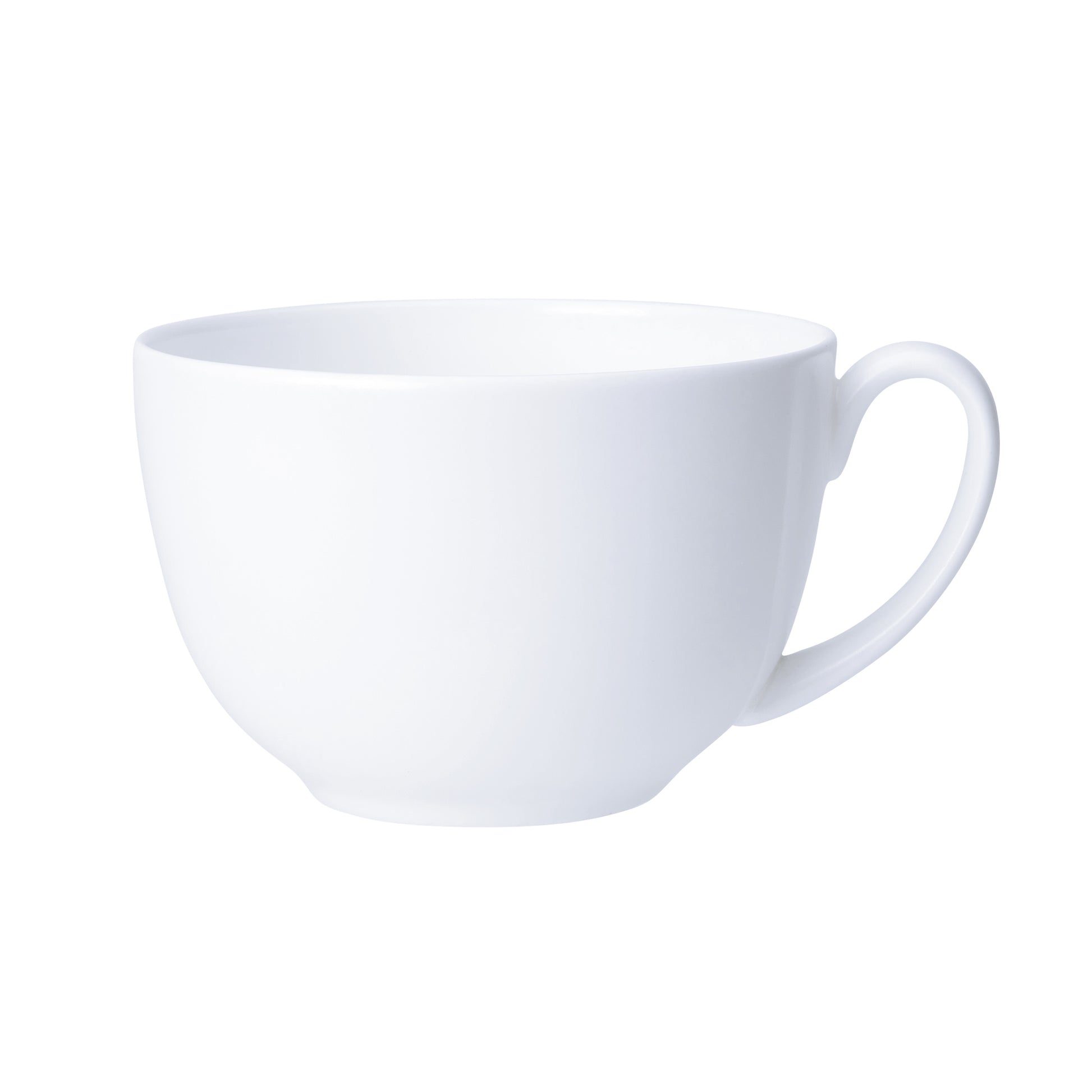 Weiße Tasse auf weißem Hintergrund.