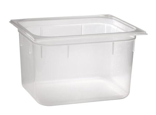 Transparente GN-Behälter aus Kunststoff.