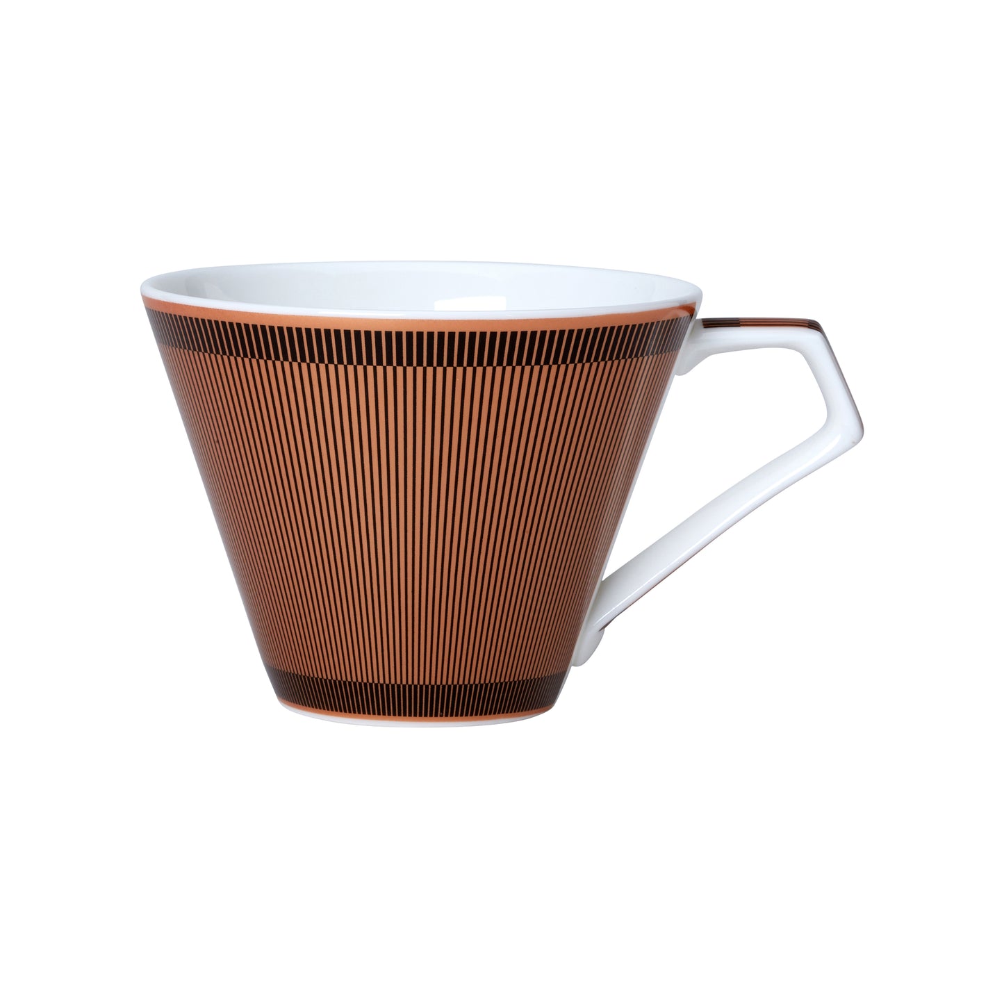 Porzellantasse mit Streifenmuster.