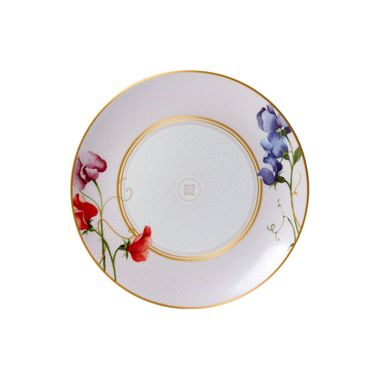 Teller mit Blumenmuster und Goldrand.
