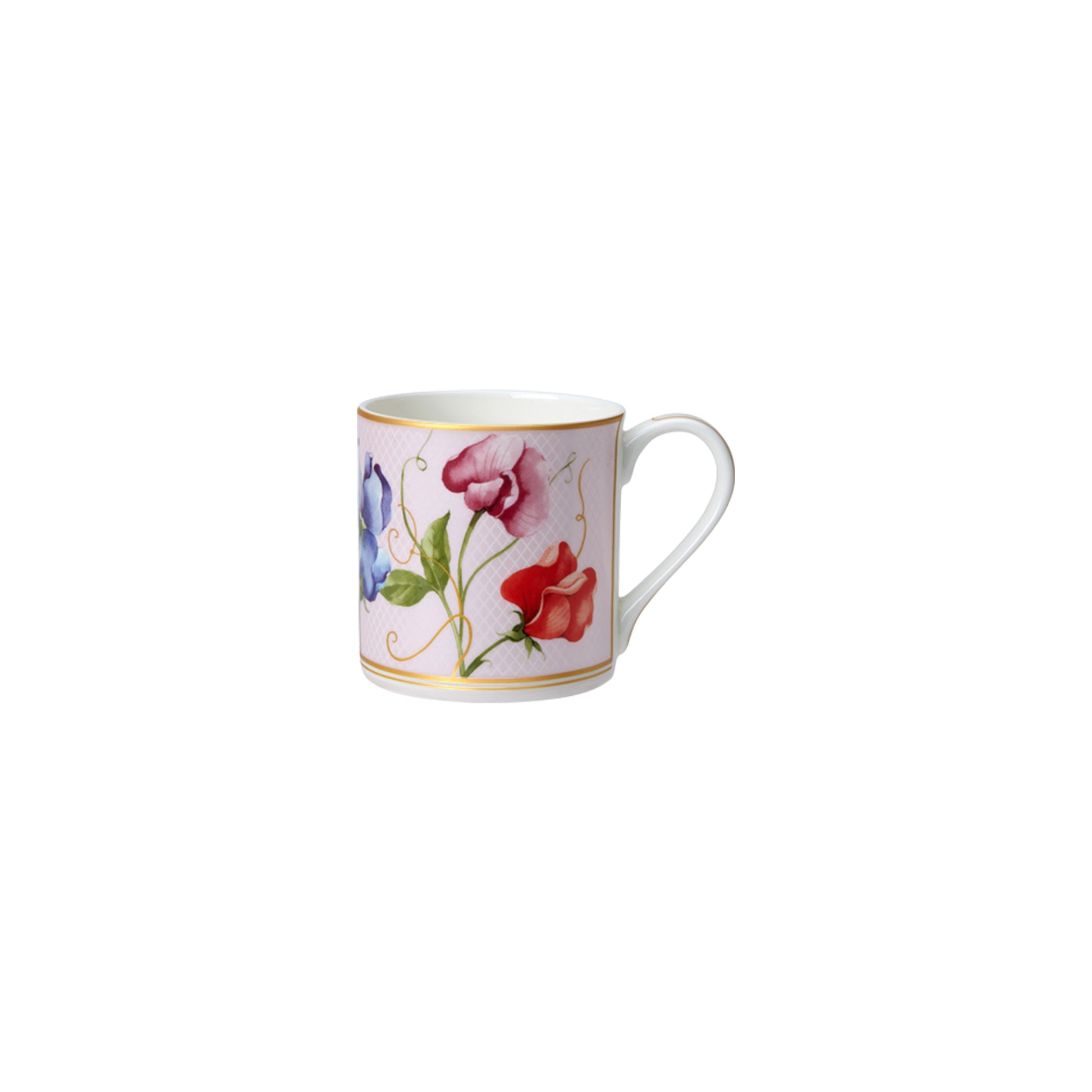 Tasse mit Blumenmuster.