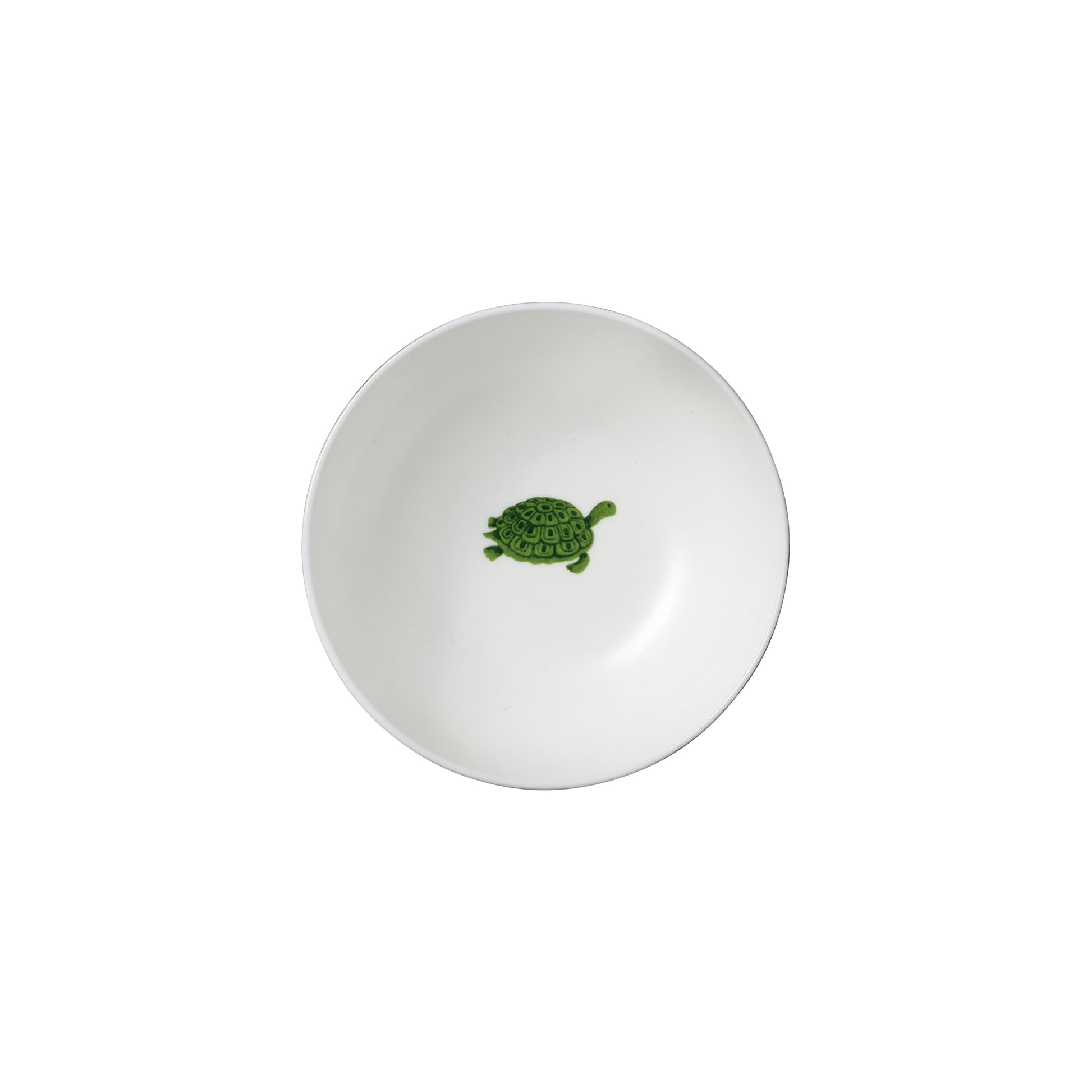 Weiße Schüssel mit grüner Schildkröte.