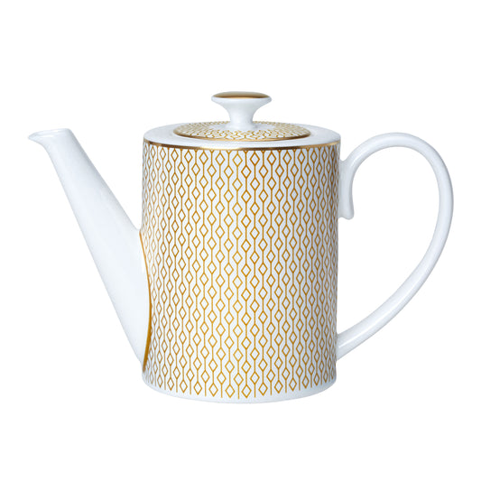 Elegante Teekanne mit goldenen Mustern.