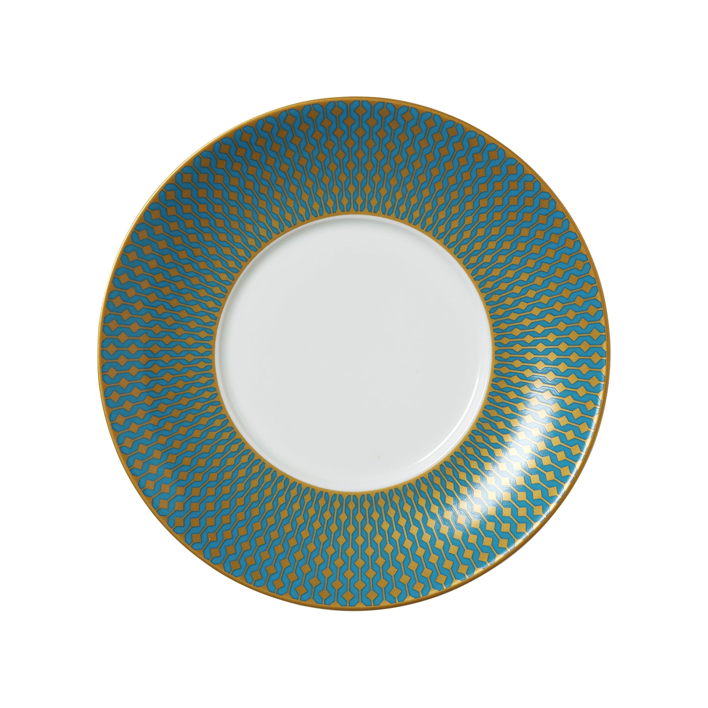 Teller mit blau-goldenem Muster.