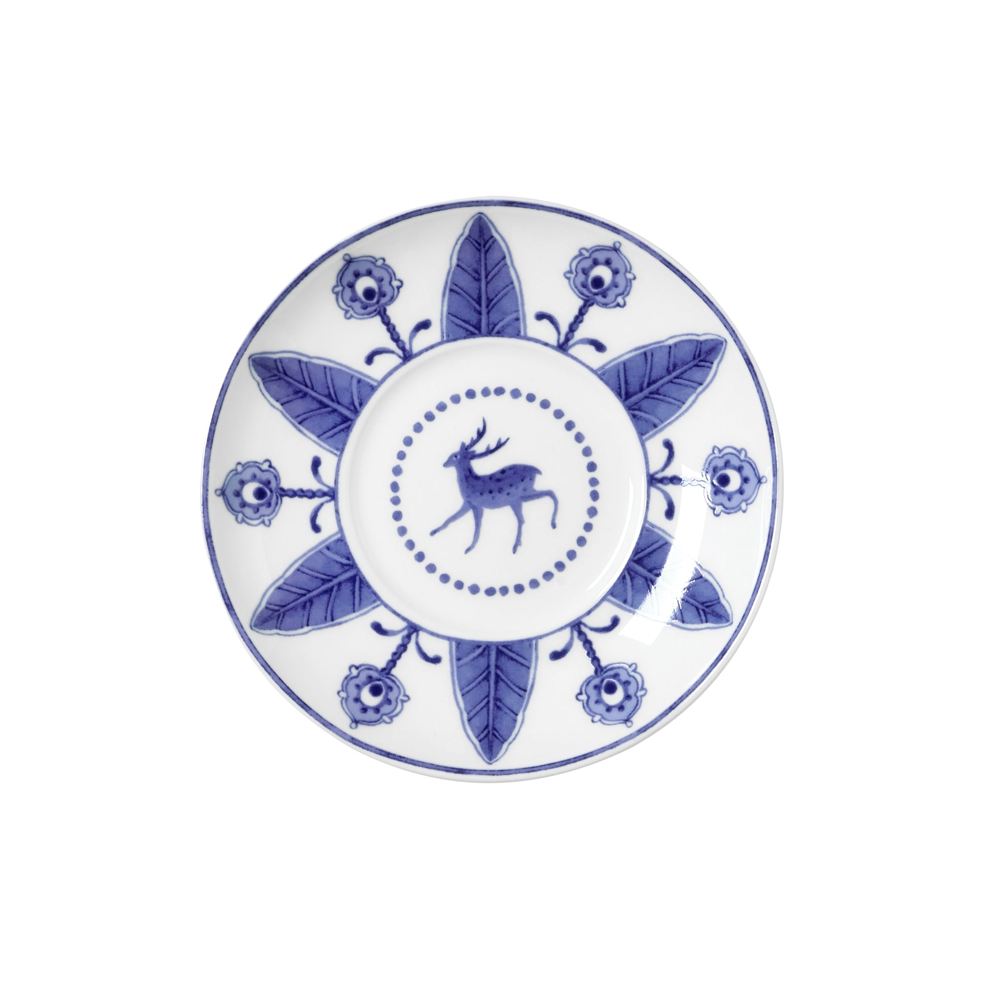 Teller mit blauem Hirschmotiv.