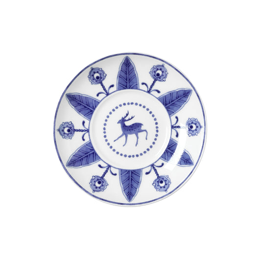 Teller mit blauem Hirschmotiv.