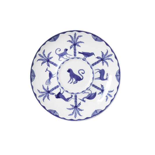 Teller mit blauem Affenmotiv.