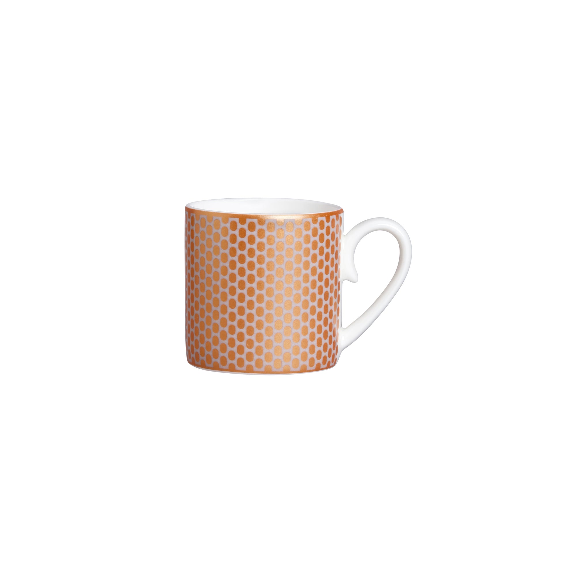 Tasse mit orangefarbenem Muster.