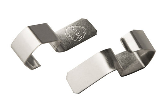 Zwei silberne Tischkartenhalter Clips.