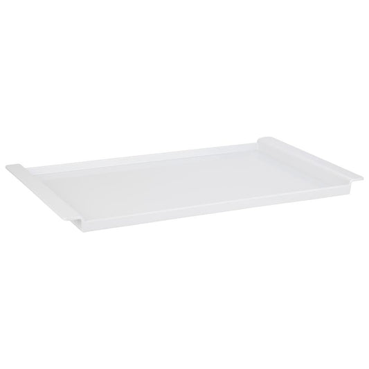 Weißes Tablett mit erhöhtem Rand.