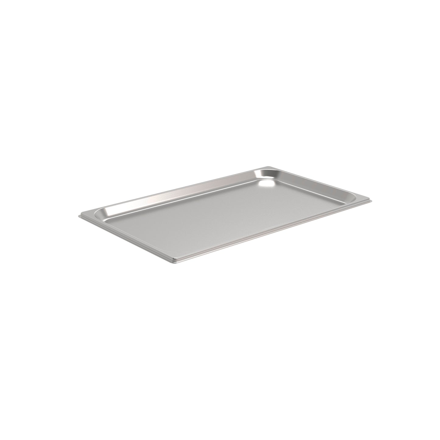 Edelstahl-Gastronorm-Behälter auf weißem Hintergrund.