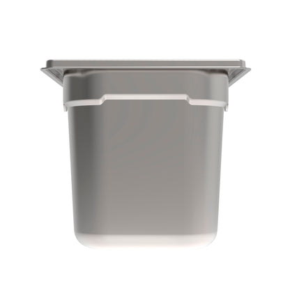 Edelstahl-Gastronormbehälter mit Deckel.